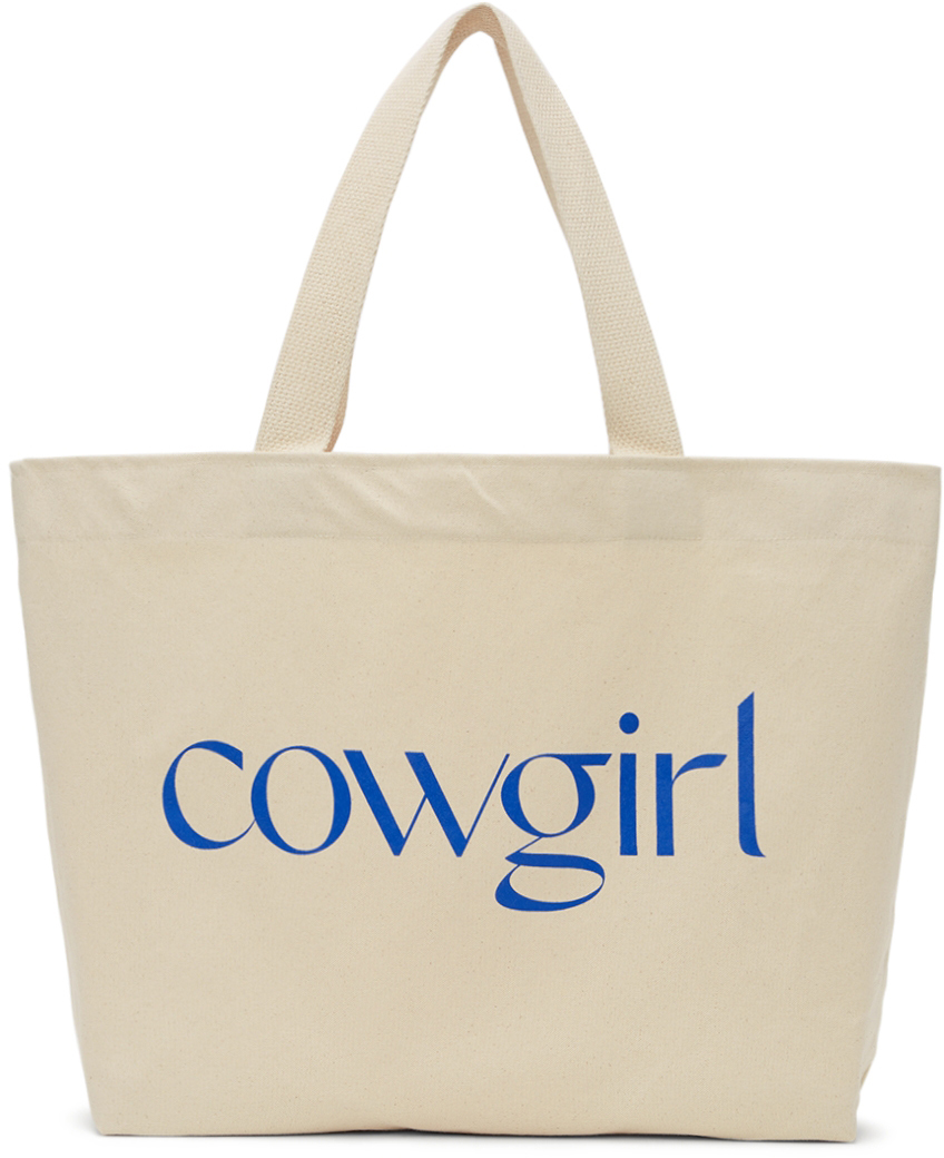 Cowgirl Blue Co SSENSE Exclusive Off-White & Blue Canvas Logo Tote