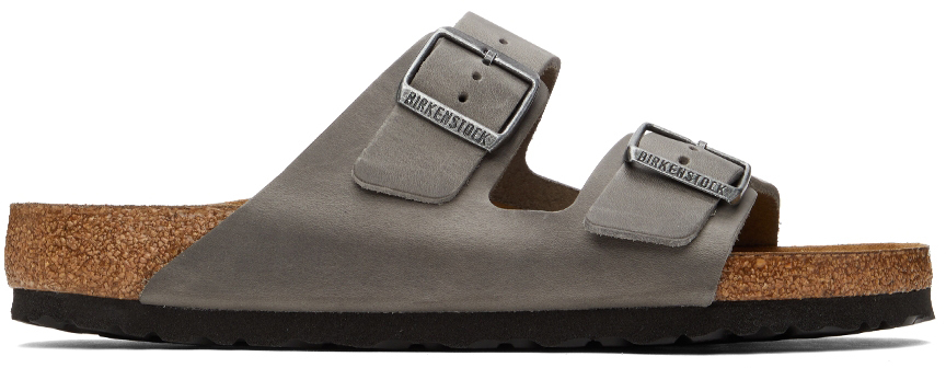 Grey Regular Leather Soft Footbed Arizona Sandals