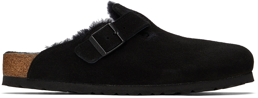 Birkenstock Black Shearling Boston Clogs
