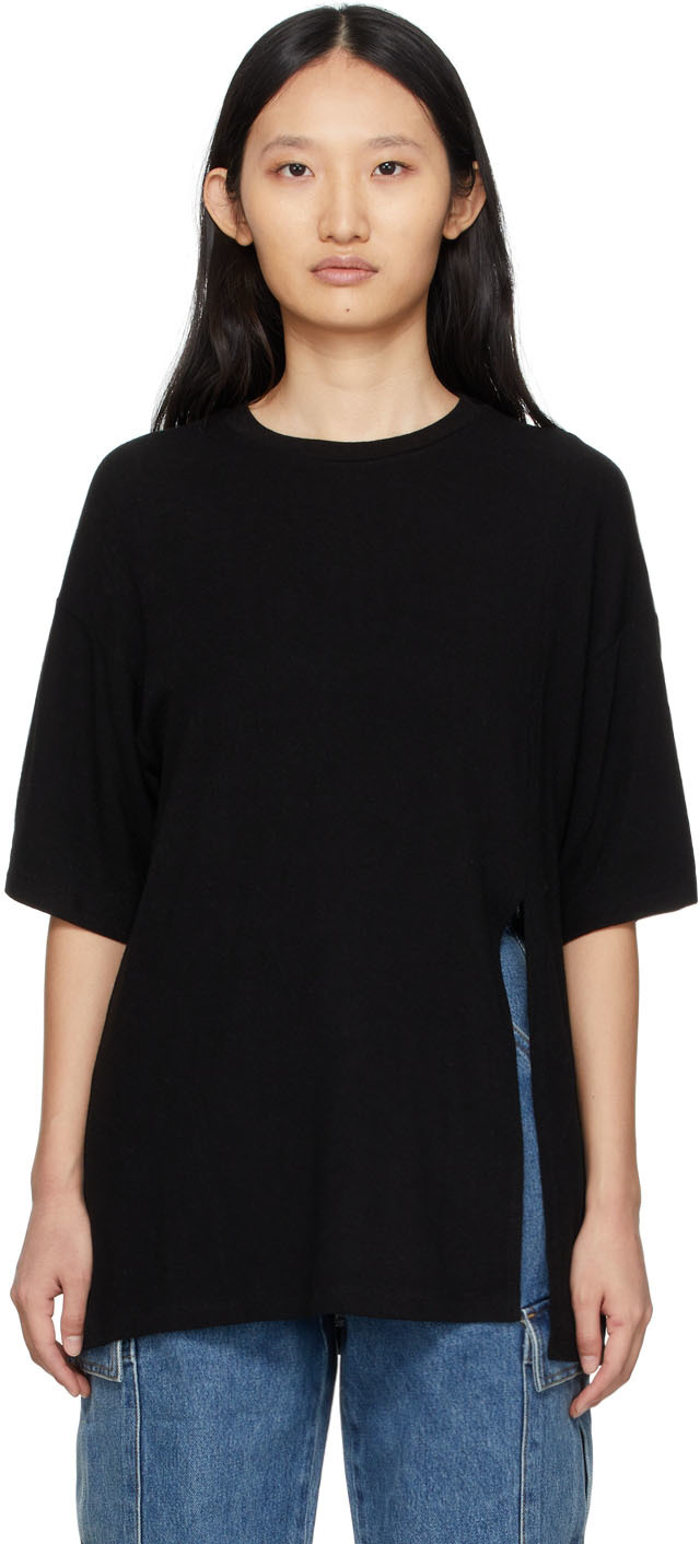 DRAE Black Knit Slit T-Shirt