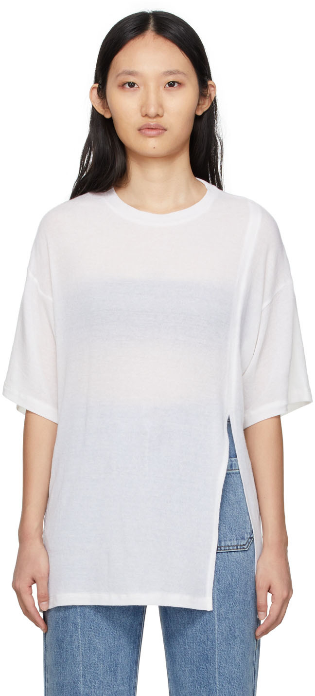 DRAE White Knit Slit T-Shirt
