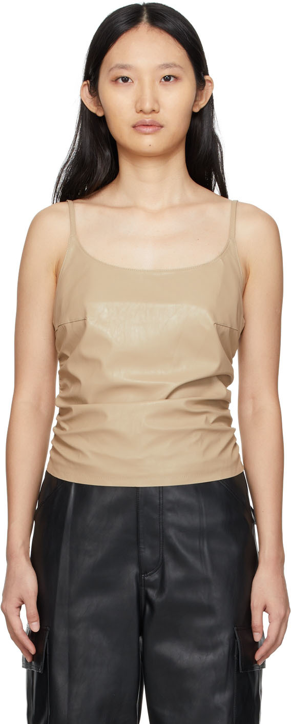 DRAE Beige Faux-Leather Tank Top