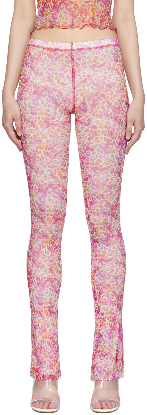 Priscavera Pink Nylon Lounge Pants In Lo Leopard Orchids