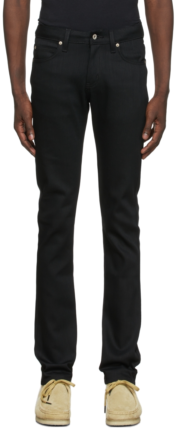 Black Slubbed Skinny Guy Jeans by Naked & Famous Denim on Sale