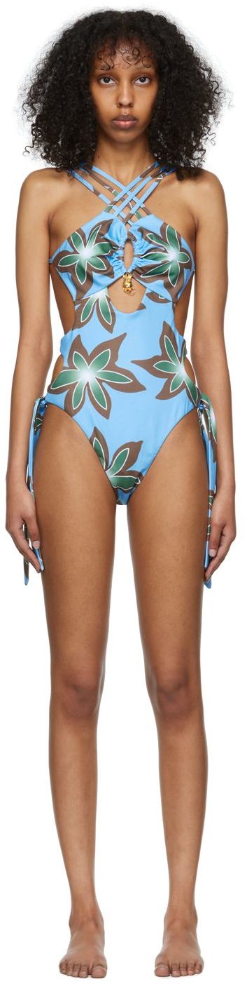 Blue Suspender One-Piece Swimsuit