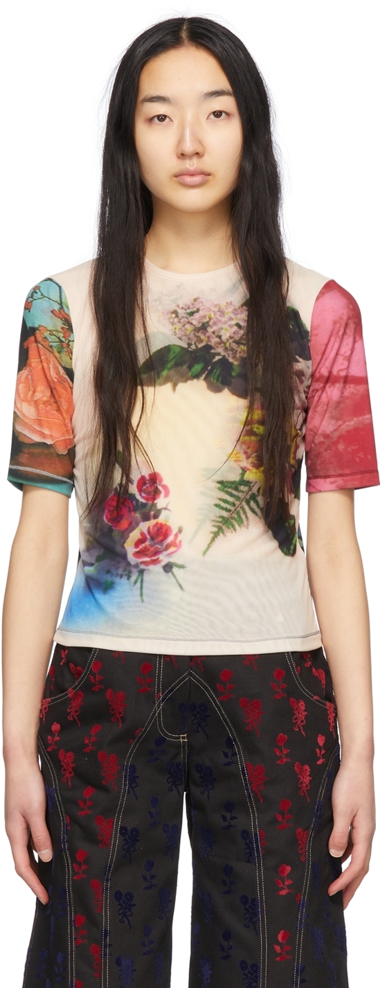 Chopova Lowena Multicolor Polyester T-shirt In Beige/green/red