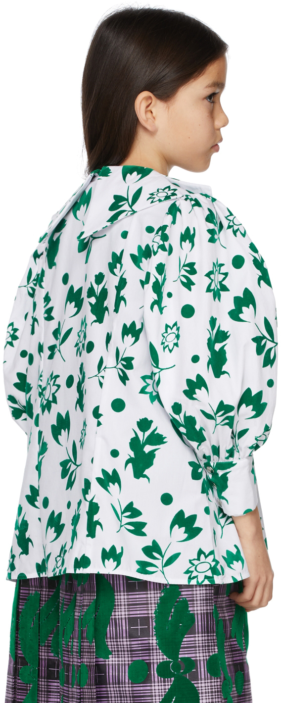 CHOPOVA LOWENA KIDS WHITE & GREEN FLOCKED SHIRT 