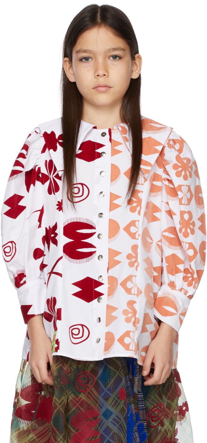 Shop Chopova Lowena Kids White & Red Flocked Shirt In Multi