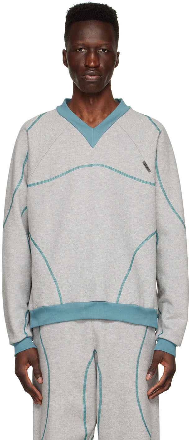 Saul Nash Grey & Blue Cotton Sweater In Grey / Teal