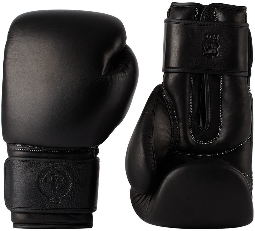 Black Pro Leather Boxing Gloves, 14 oz