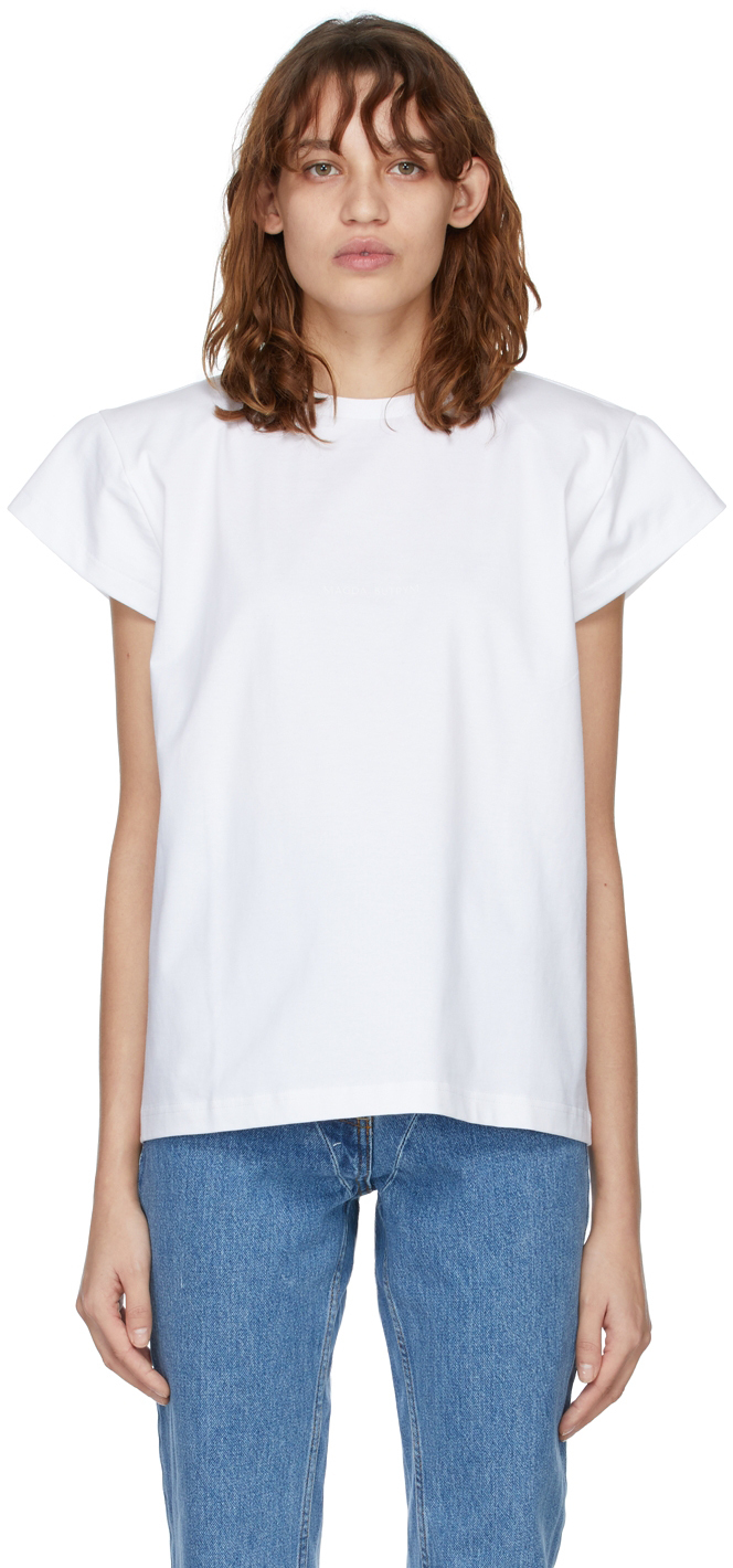 Magda Butrym: White Padded Shoulder T 