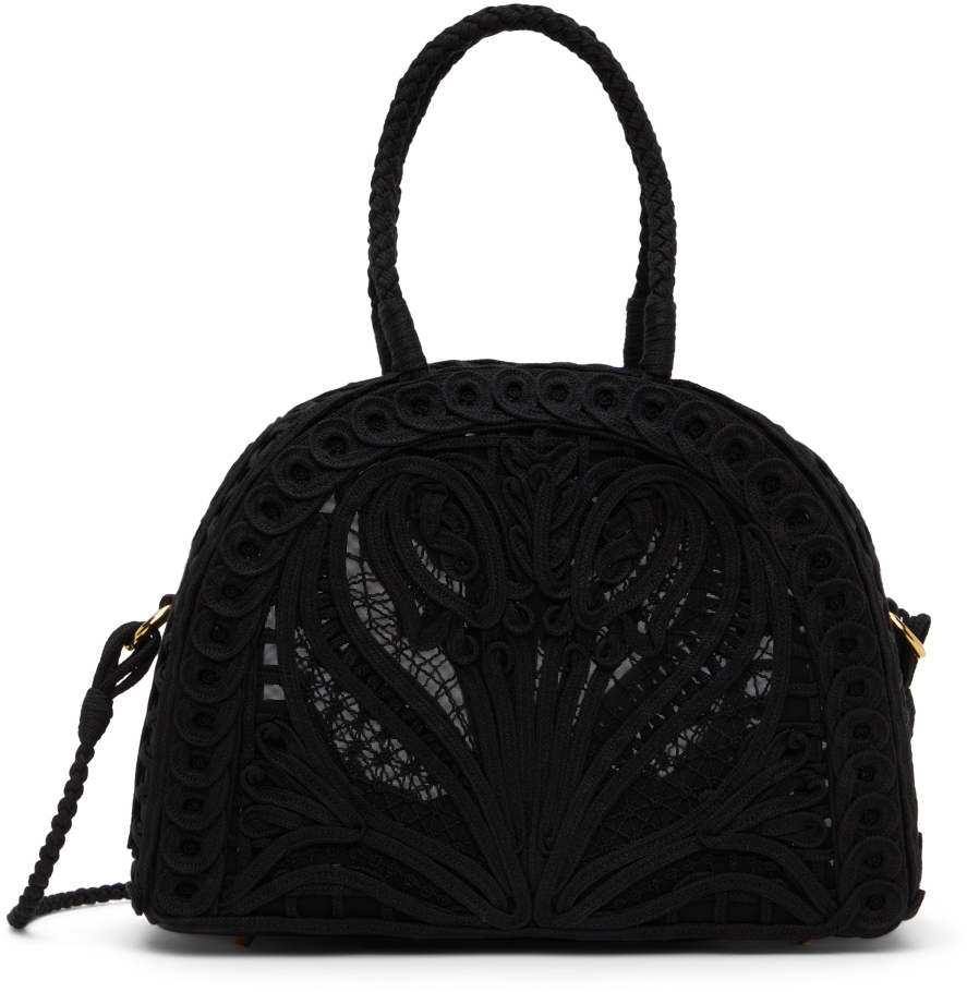 Mame Kurogouchi Black Embroidery Demi Lune Handle Bag