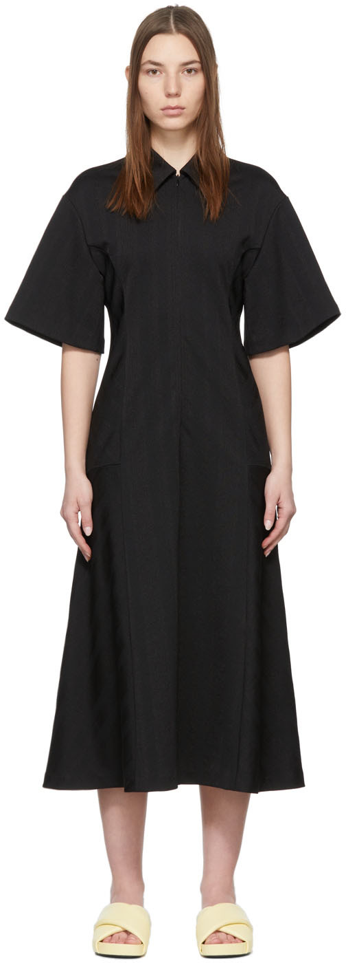 Mame Kurogouchi Black Double Layer Stripe Jersey Dress
