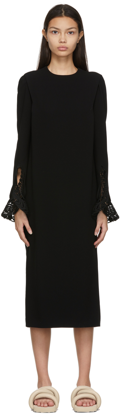Mame Kurogouchi Black Embroidered Mid-Length Dress