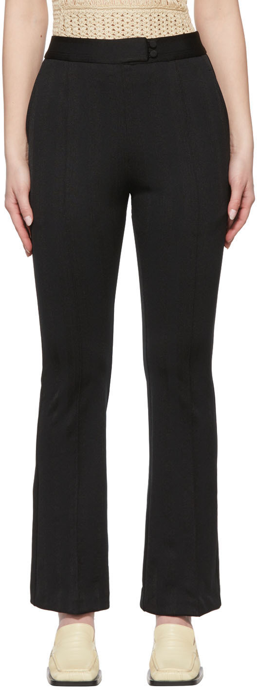 Black Double-Layer Striped Flared Trousers by Mame Kurogouchi on Sale