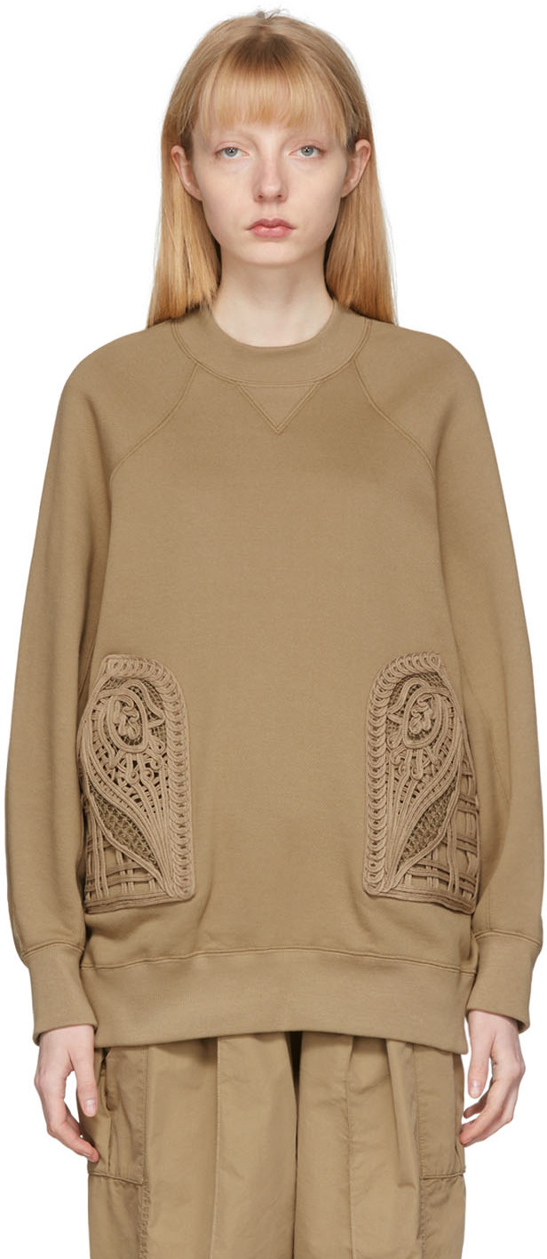 Mame Kurogouchi Beige Cording Embroidered Sweatshirt