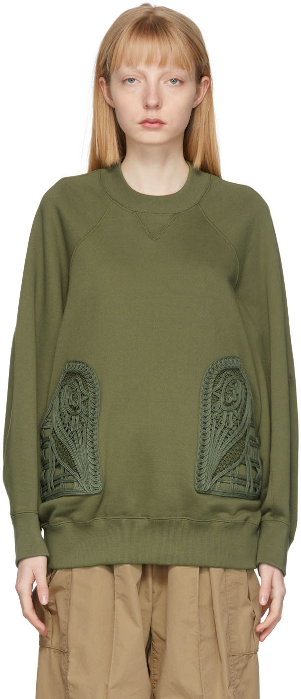 Khaki Cording Embroidered Sweatshirt