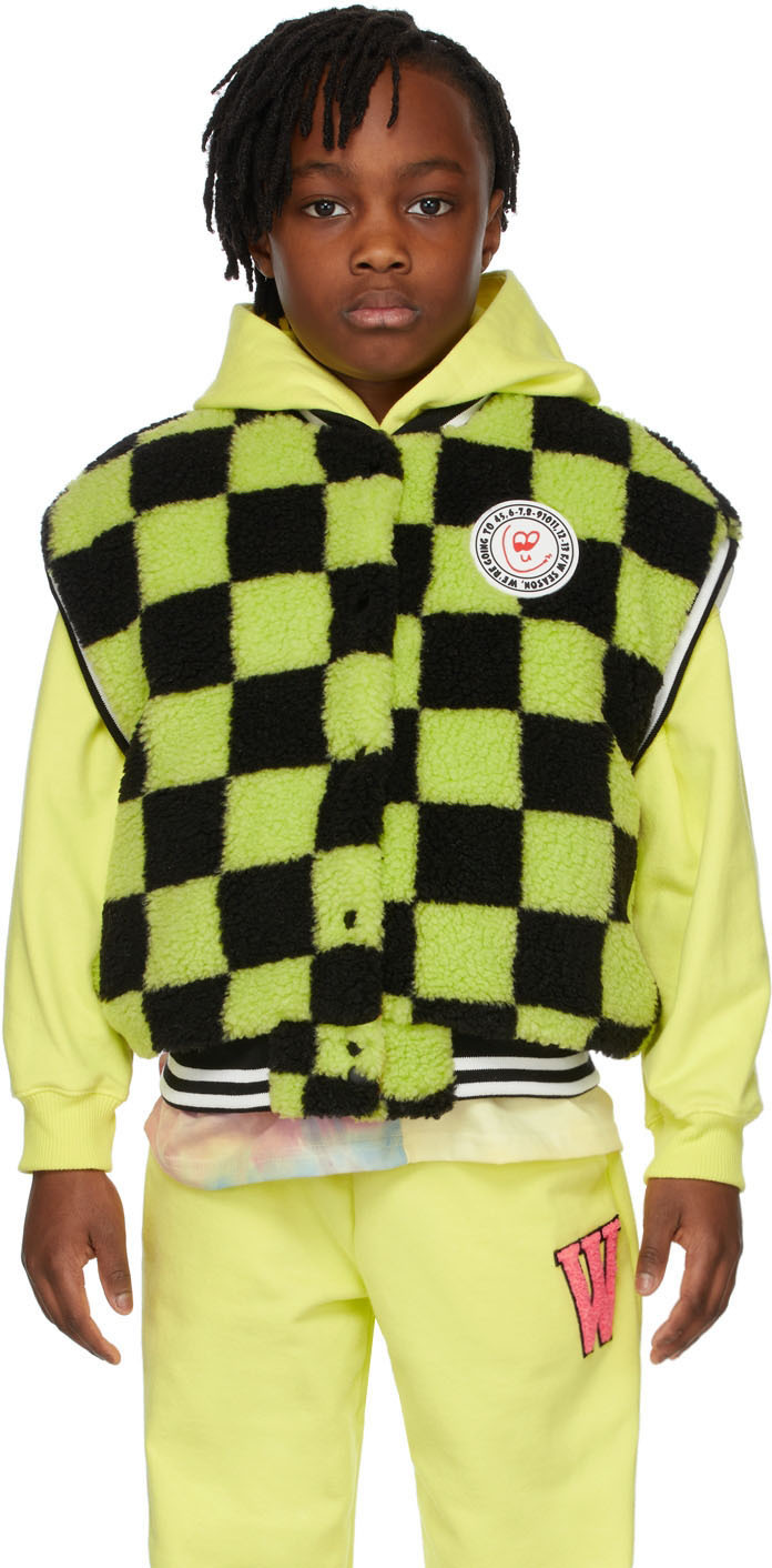 LUCKYTRY KIDS REVERSIBLE GREEN & BLACK CHECK VEST 