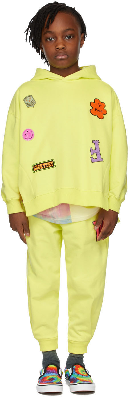 LUCKYTRY KIDS YELLOW PATCH HOOD LOUNGE SET