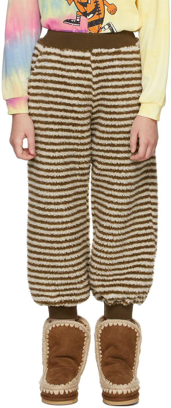 LUCKYTRY KIDS BROWN STRIPED DUMBLED LOUNGE PANTS