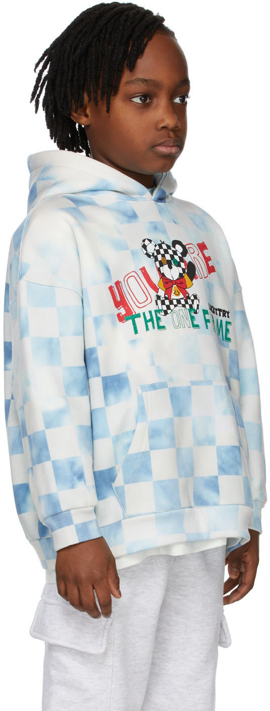 Luckytry Kids Blue Vintage Checked Bear Hoodie In Blue