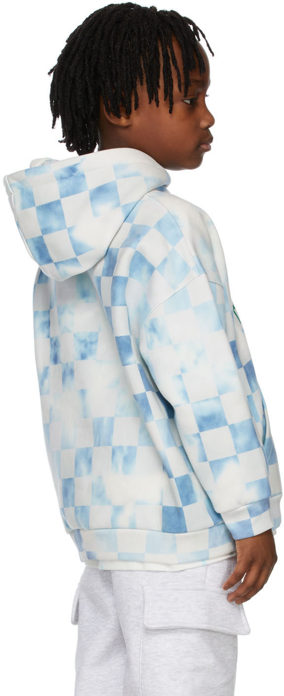 Luckytry Kids Blue Vintage Checked Bear Hoodie In Blue