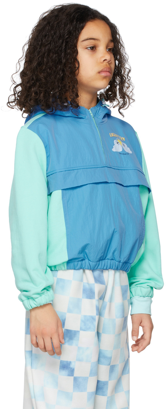 Luckytry Kids Blue & Green Windbreaker Hoodie In Blue