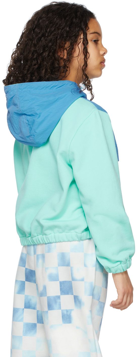 Luckytry Kids Blue & Green Windbreaker Hoodie In Blue