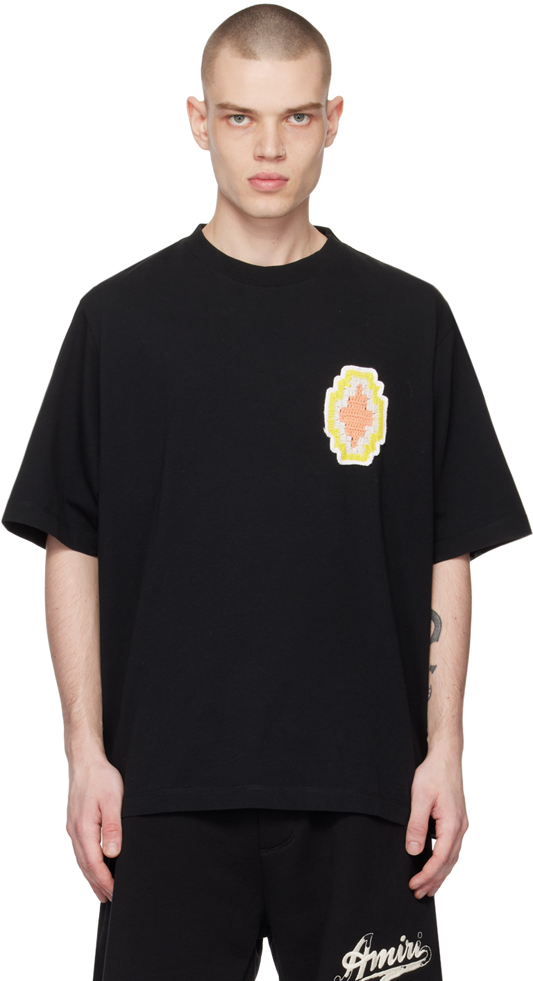 Black Macrame Patch T-Shirt by Marcelo Burlon County of Milan on Sale