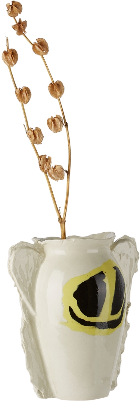 Dum Keramik Off-white One Smiley Face Vase In Yellow