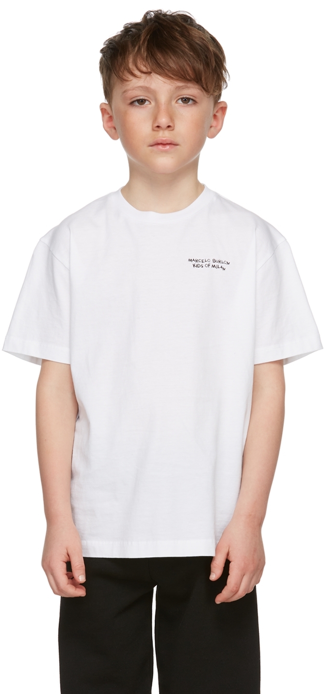 Marcelo Burlon County Of Milan Kids White Logo T-shirt In White Black