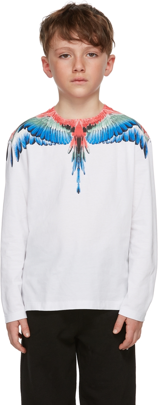 Marcelo Burlon County Of Milan Kids White Wings Long Sleeve T-shirt In White Multi