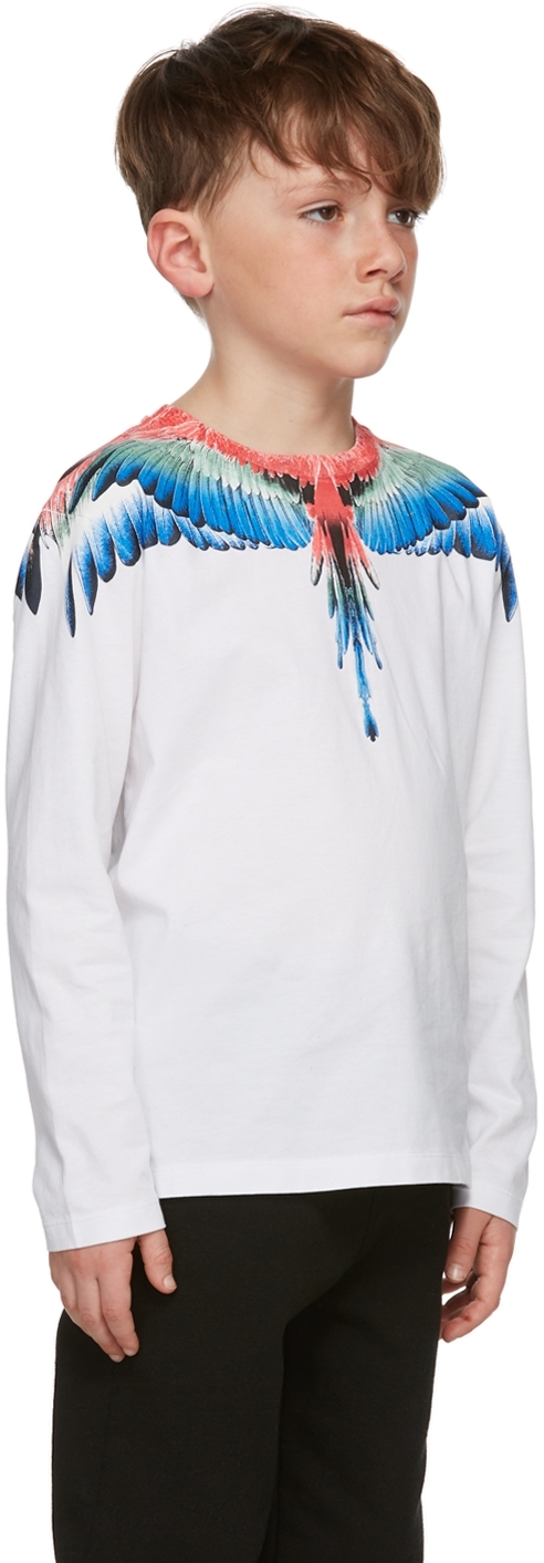Marcelo Burlon County Of Milan Kids White Wings Long Sleeve T-shirt In White Multi