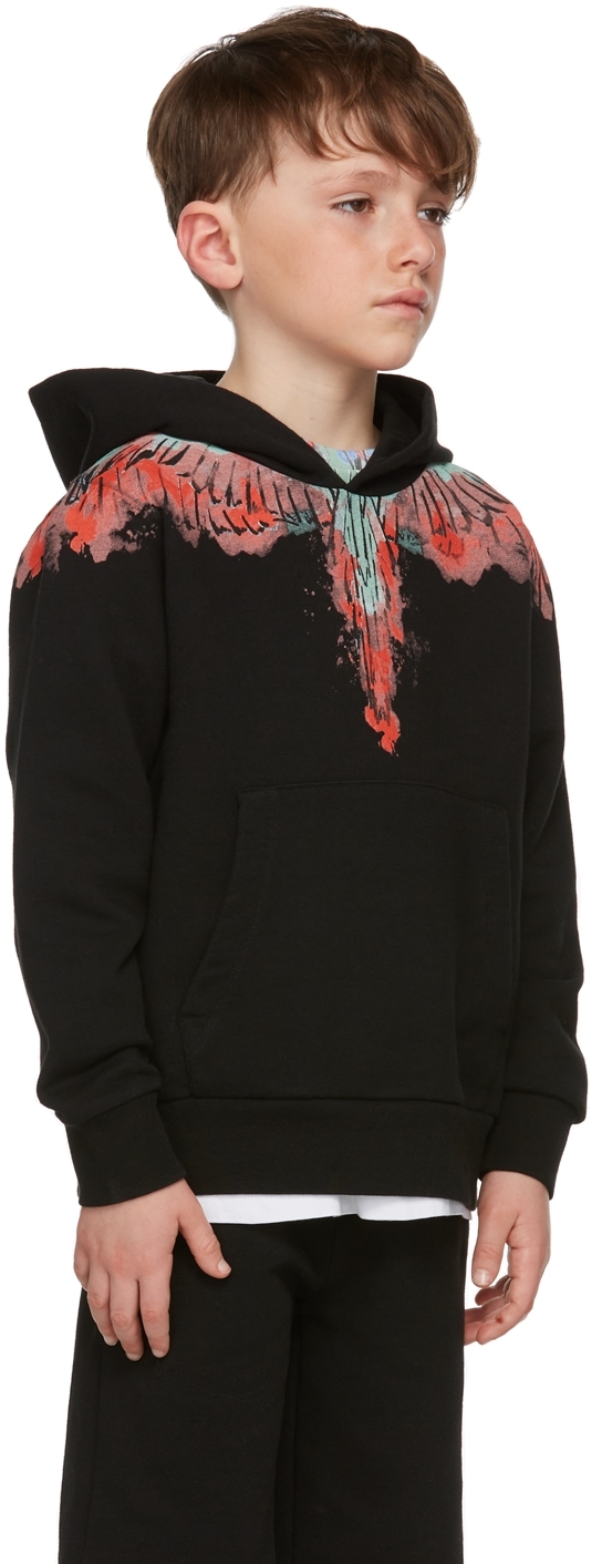 Marcelo Burlon County Of Milan Kids Black Watercolor Wings Hoodie In Black Multicolor
