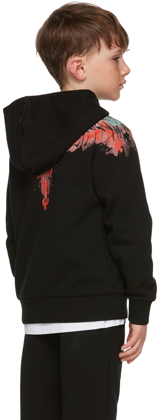 Marcelo Burlon County Of Milan Kids Black Watercolor Wings Hoodie In Black Multicolor