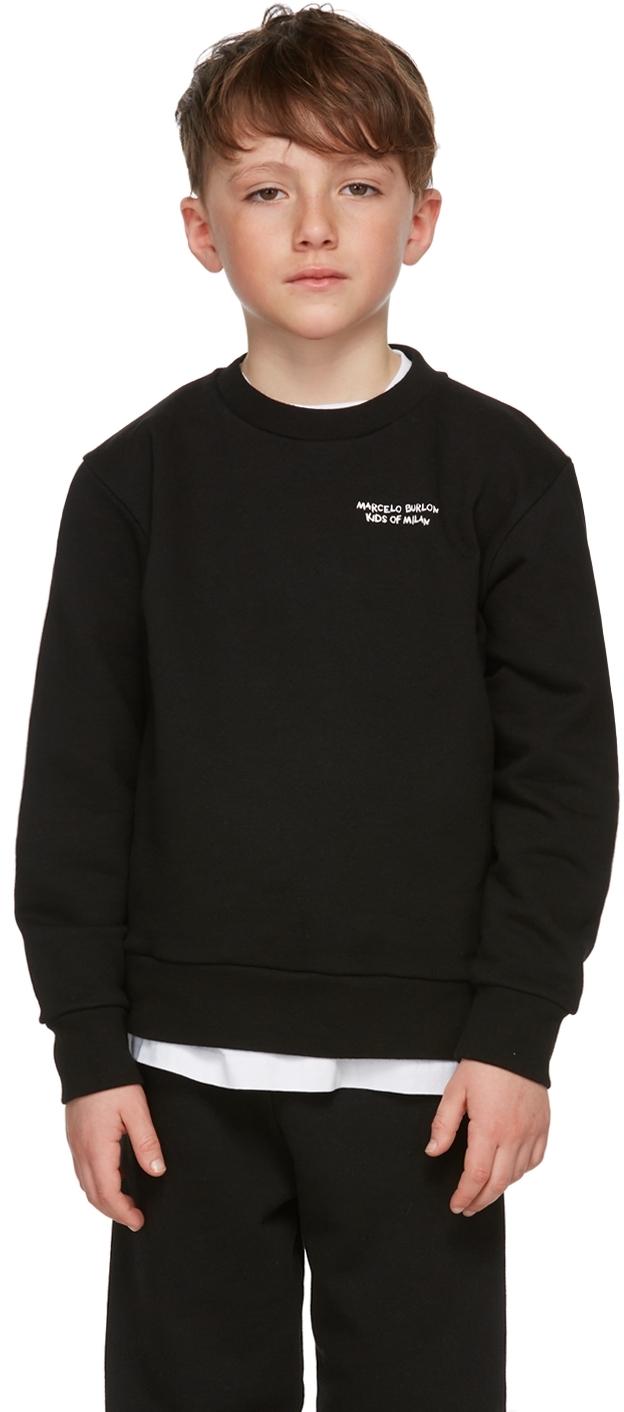 Marcelo Burlon County Of Milan Kids Black Cross Print Logo Sweatshirt In White