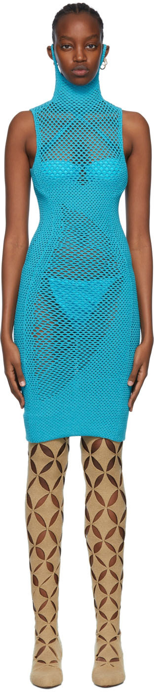 Isa Boulder Map Cut-out Stretch-knitted Mini Dress In Teal