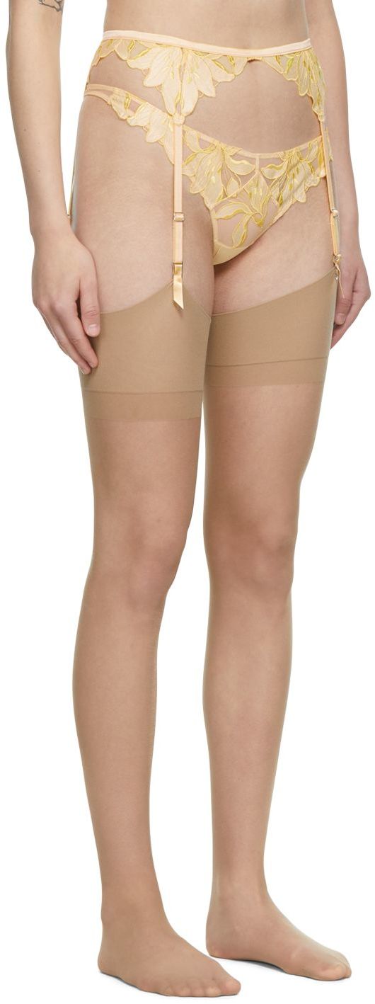 Fleur Du Mal Yellow Lily Garter Belt In 0613 Daffodil