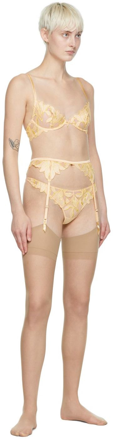 Fleur Du Mal Yellow Lily Garter Belt In 0613 Daffodil