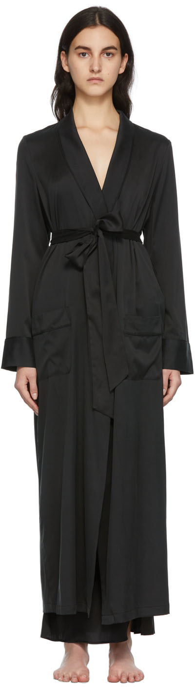 Black Silk Sleep Robe Ssense Donna Abbigliamento Abbigliamento per la notte Accappatoi e vestaglie 
