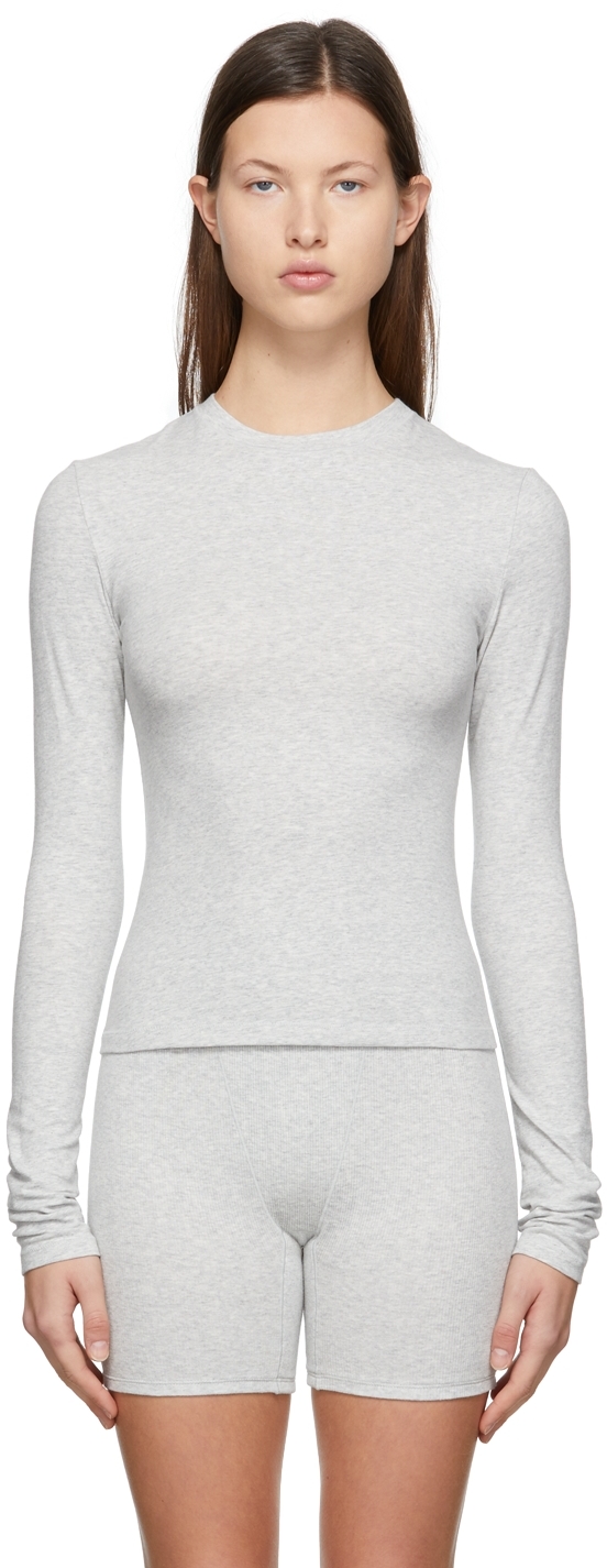SSENSE Women Clothing T-shirts Long Sleeved T-shirts Grey Cotton Long Sleeve T-Shirt 