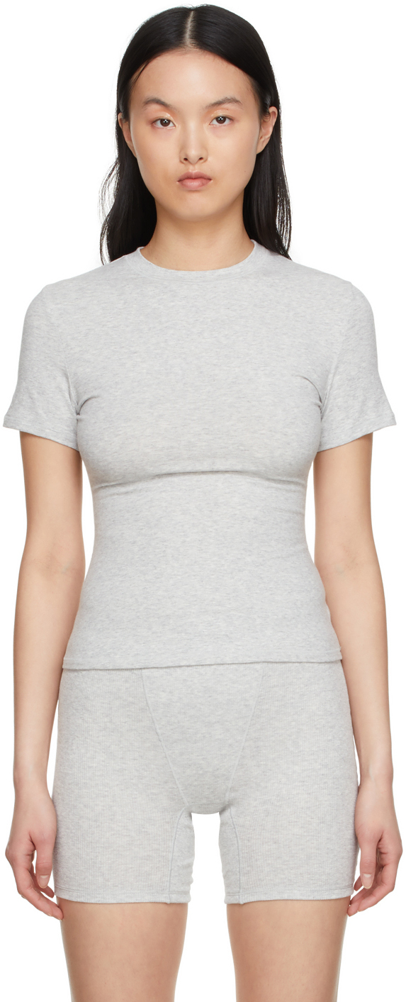 SKIMS: Gray Cotton Jersey T-Shirt