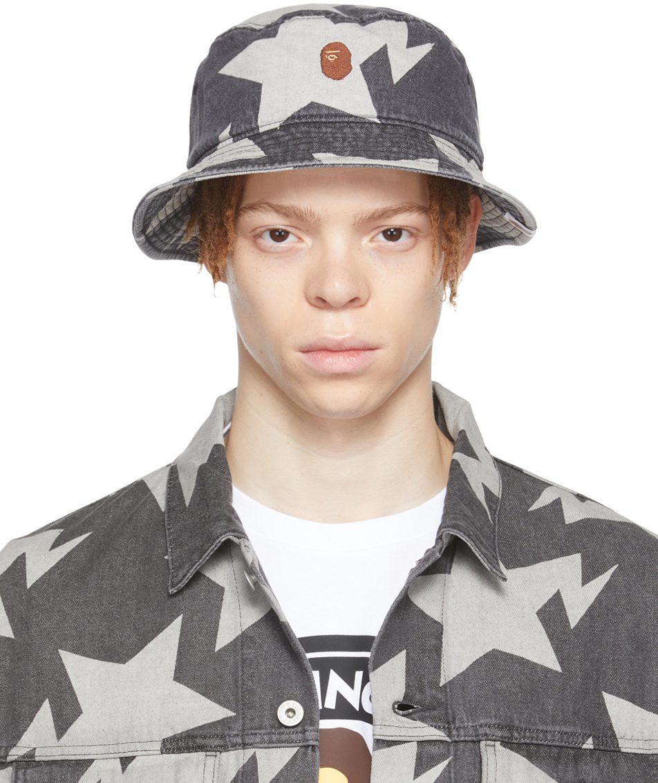 Bape Black Denim Star Bucket Hat | ModeSens