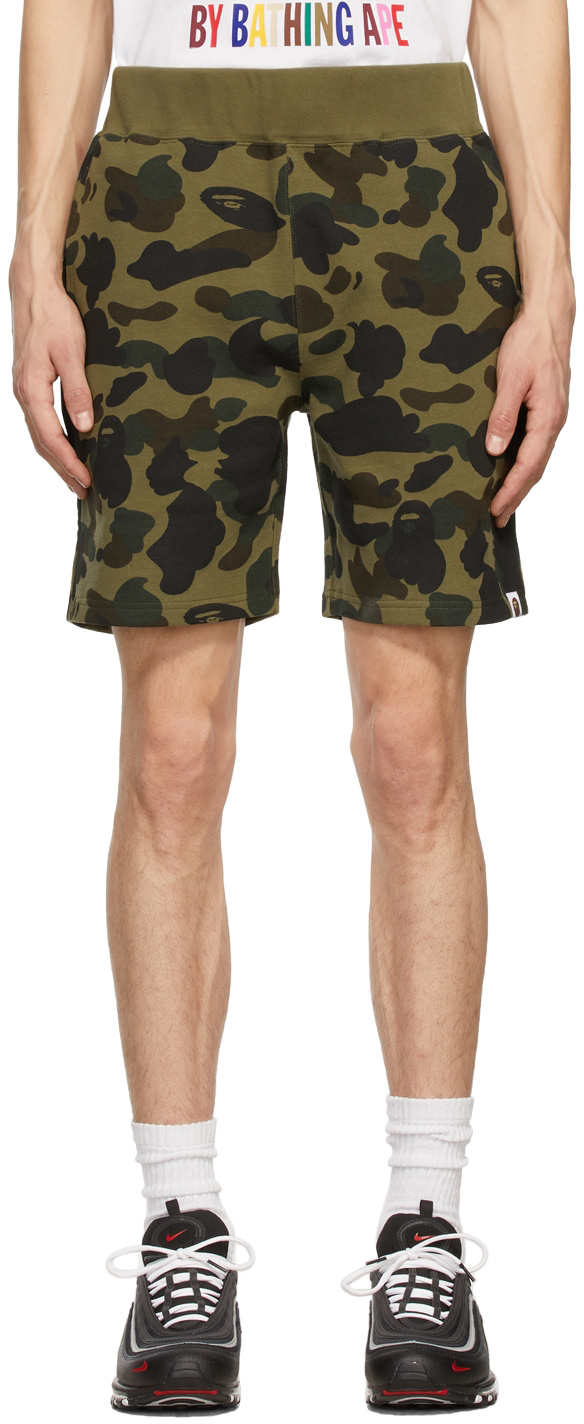 BAPE: Green Camo Shorts | SSENSE