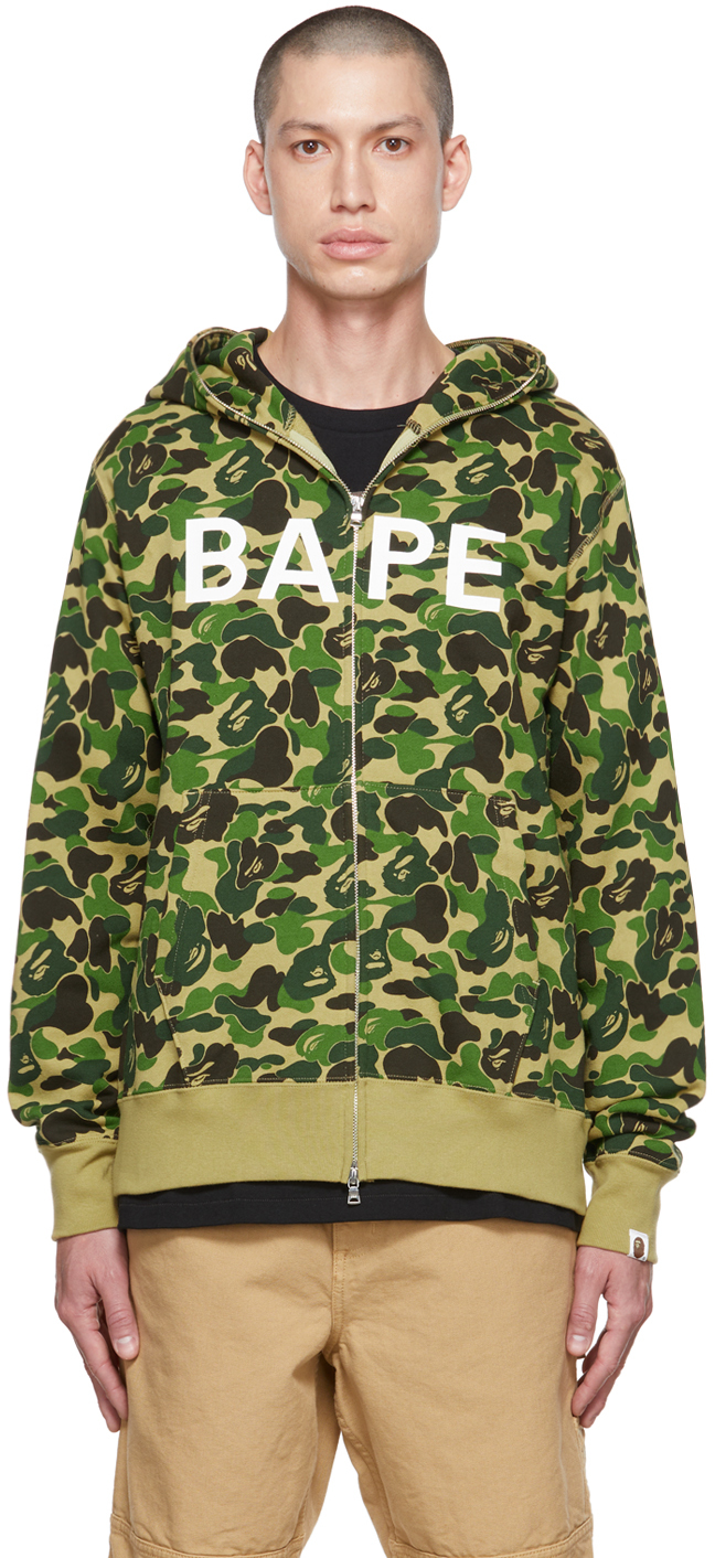 BAPE: Green Camo Zip-Up Hoodie | SSENSE Canada