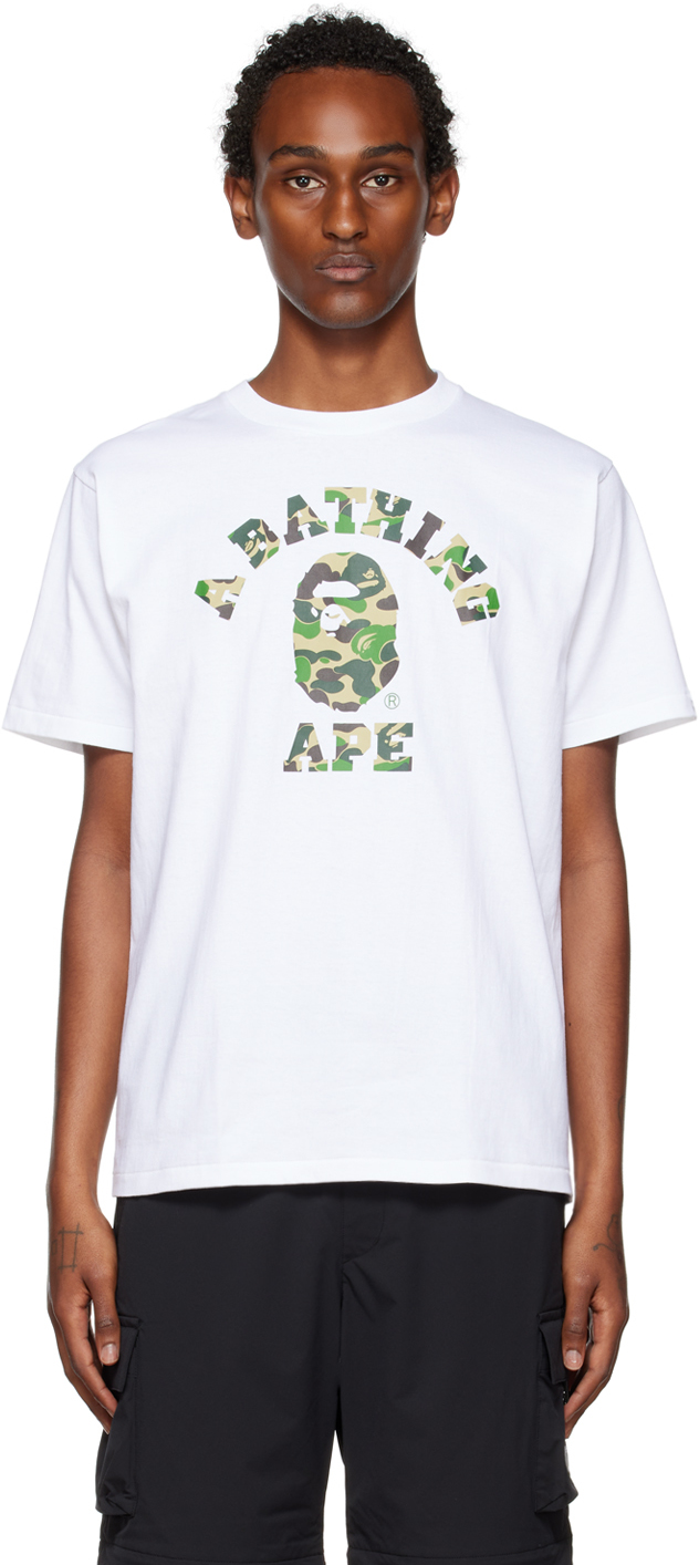 BAPE: White ABC Camo College T-Shirt | SSENSE UK