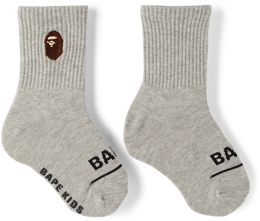 BAPE Kids Grey Ape Head Rib Socks