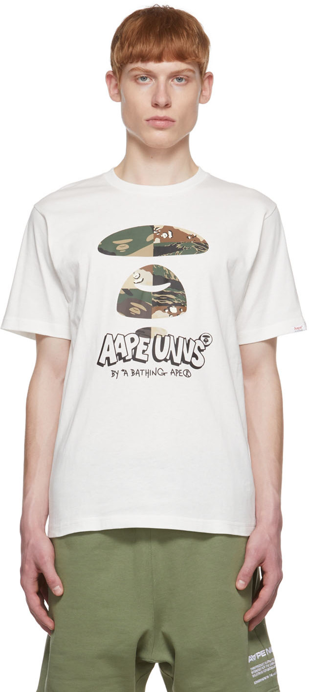 AAPE BY A BATHING APE OFF-WHITE COTTON T-SHIRT