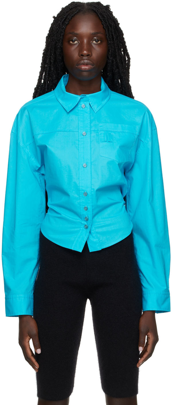 Jacquemus La Chemise Open-back Cotton-poplin Shirt In Turquoise