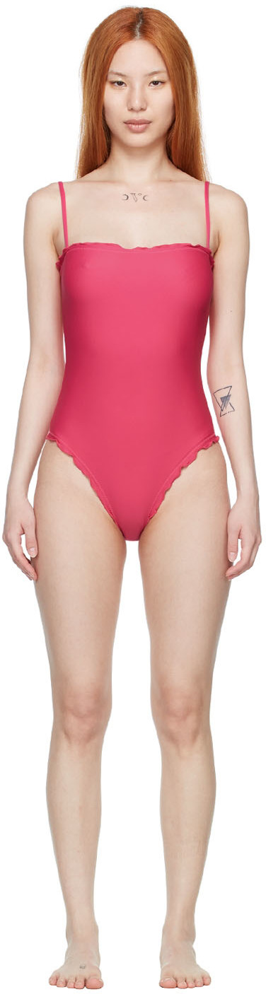 Sherris Pink Nylon One-piece Swimsuit In 40 Solid Pink